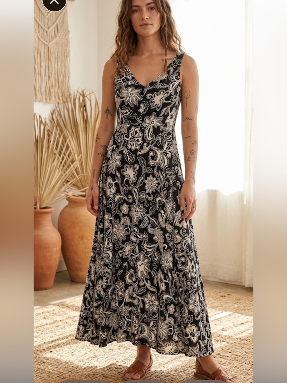 American Living Floral Black and White Maxi Dress XS